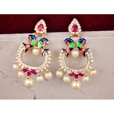 Meenakari Peacock Dangler Earrings with Rubies